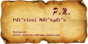 Páricsi Mátyás névjegykártya